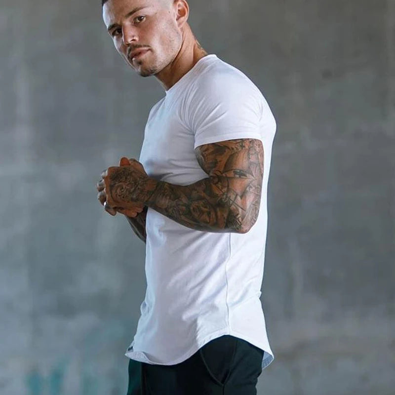Plain Clothing Fashion T-Shirt Men Cotton Breathable Fitness Men Short Sleeve  Gym Summer Tight Tee Homme Casual and Comfortable